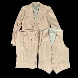 Vintage Yves Saint Laurent 1970s Pinstripe 3 Piece Tweed Wool Suit Made France